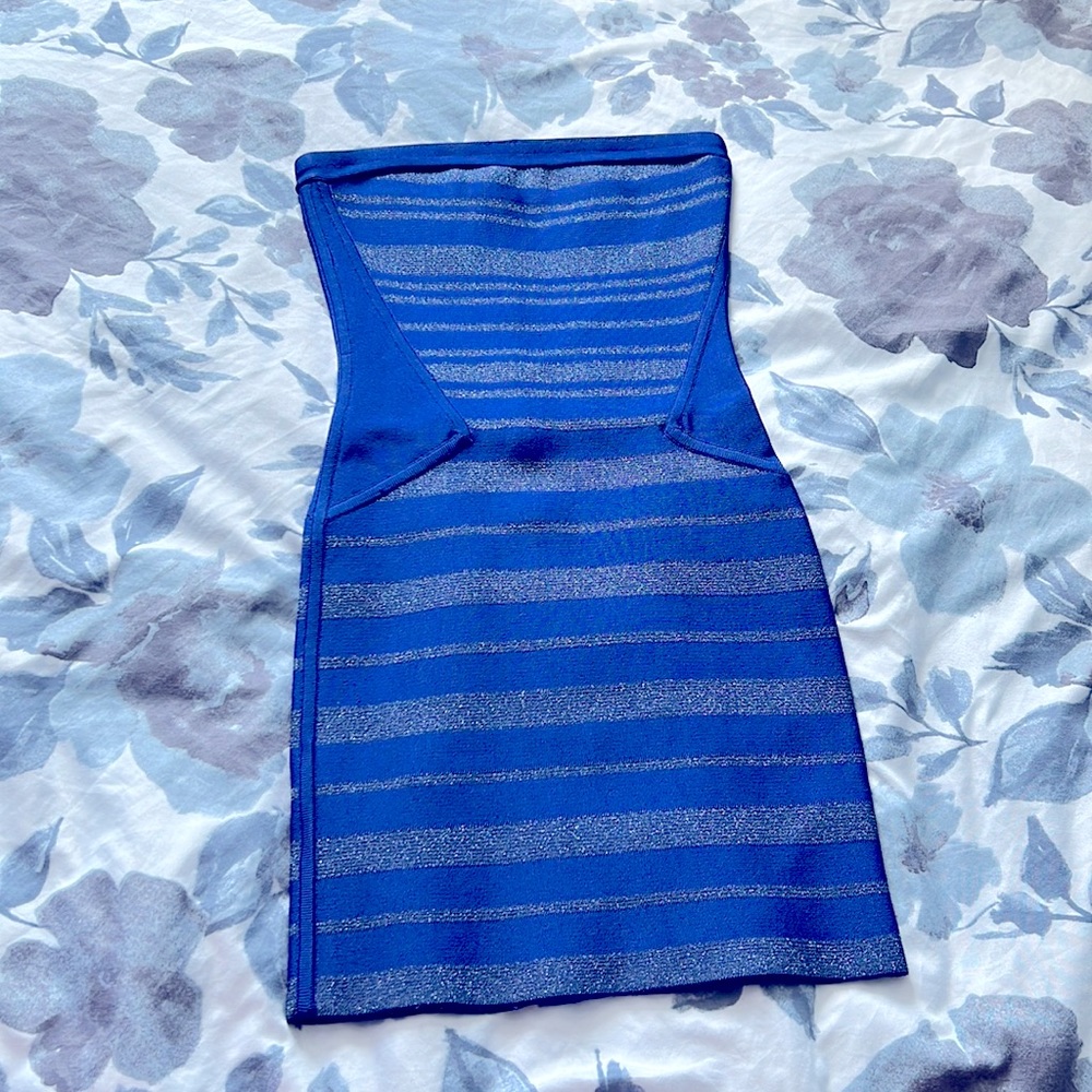 Marciano Women’s purple and silver sparkle bandage strapless dress XS